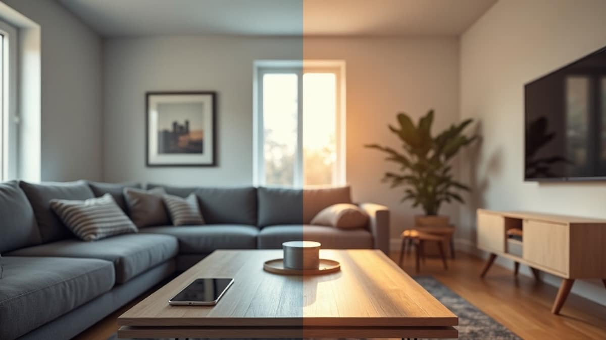 Split image showing a smart home security hub and a professionally installed alarm panel representing ADT vs Abode comparison